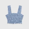 Smocked rhinestone cotton top