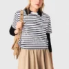 Striped rhinestone flower T-shirt