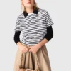 Striped rhinestone flower T-shirt