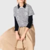 Striped rhinestone flower T-shirt