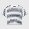 Striped rhinestone flower T-shirt