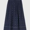Studded flared cotton skirt