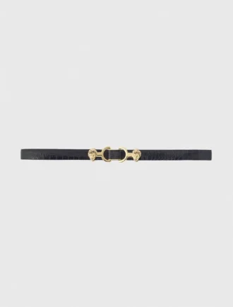 Thin leather belt with lion bit