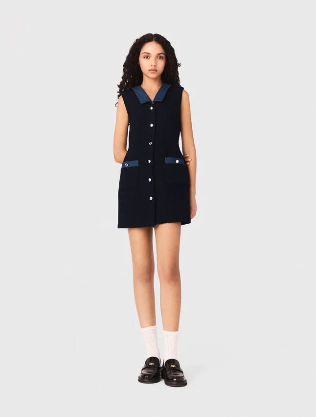 Tweed dress with denim details Tweed dress with denim details