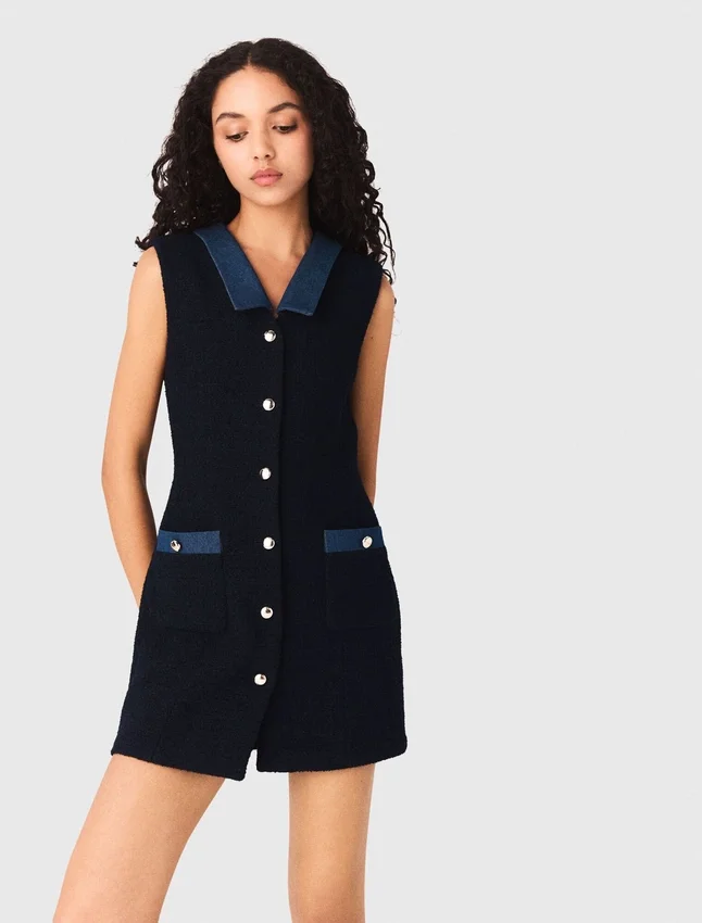 Tweed dress with denim details Tweed dress with denim details