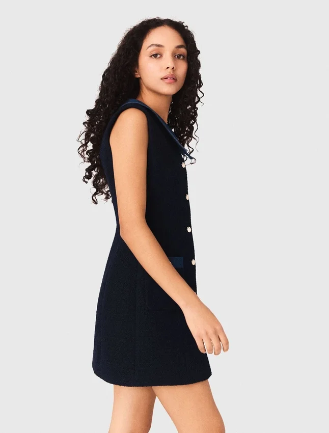 Tweed dress with denim details Tweed dress with denim details