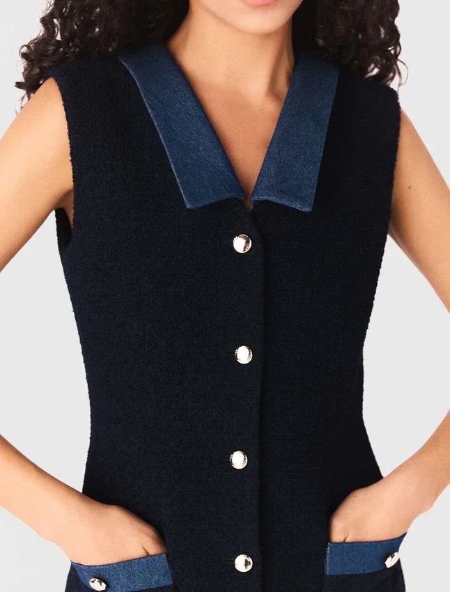 Tweed dress with denim details Tweed dress with denim details