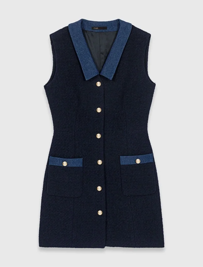 Tweed dress with denim details Tweed dress with denim details