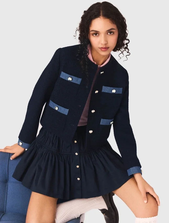 Tweed jacket with denim trim Tweed jacket with denim trim