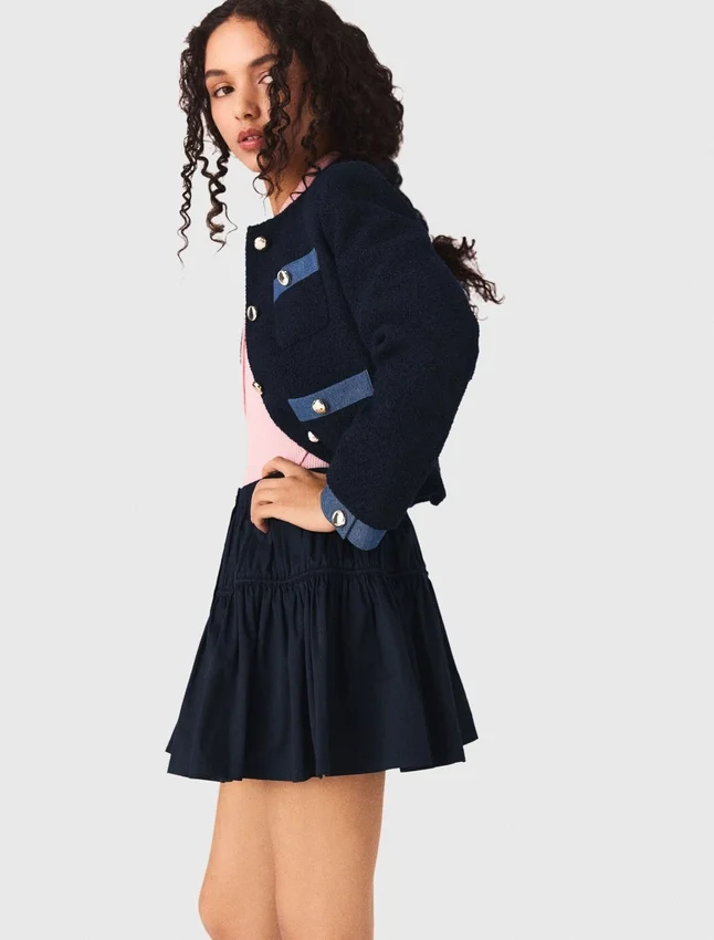 Tweed jacket with denim trim Tweed jacket with denim trim