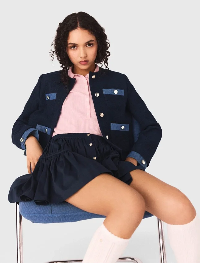 Tweed jacket with denim trim Tweed jacket with denim trim