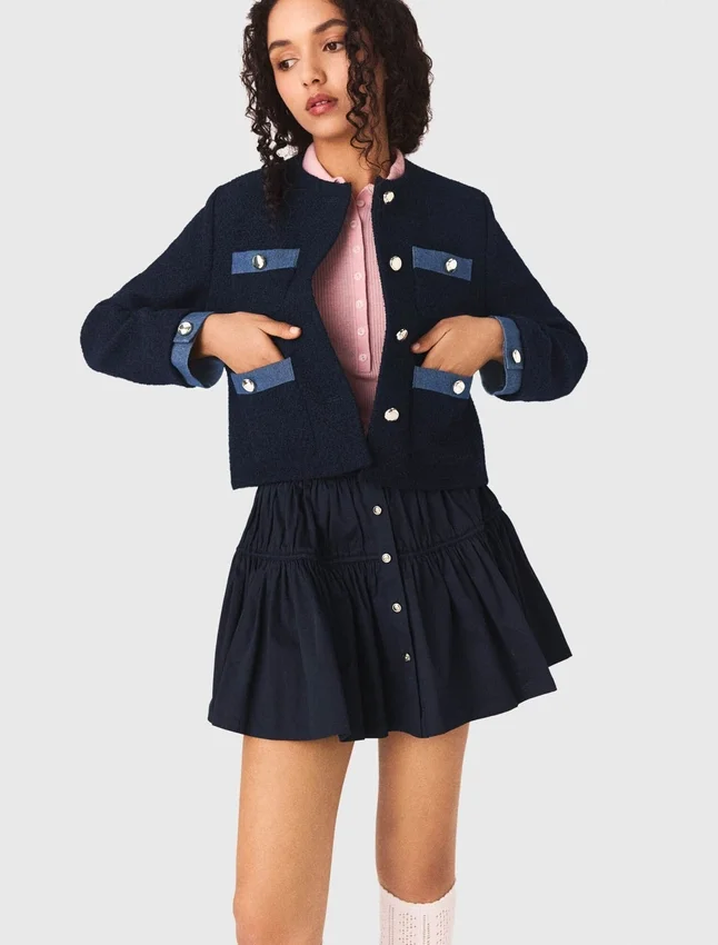 Tweed jacket with denim trim Tweed jacket with denim trim