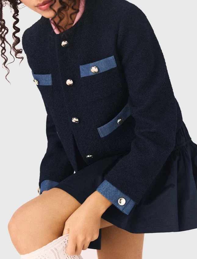 Tweed jacket with denim trim Tweed jacket with denim trim