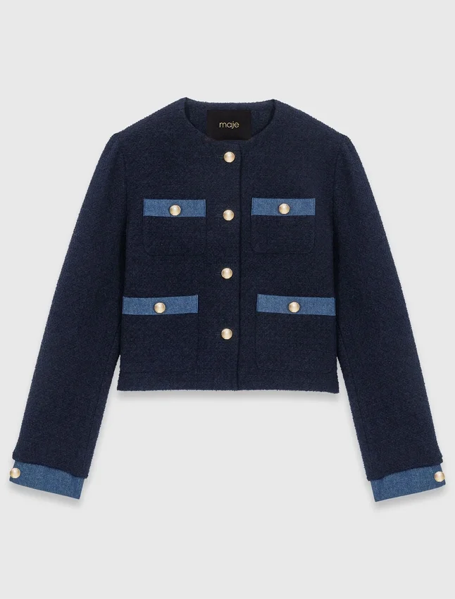 Tweed jacket with denim trim Tweed jacket with denim trim