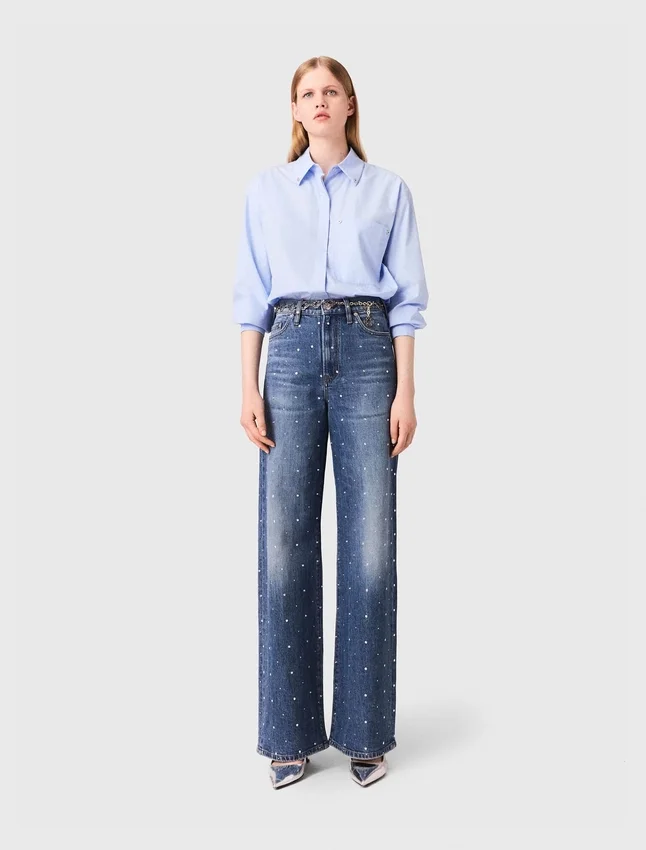 Wide-leg denim jeans with studs Wide-leg denim jeans with studs