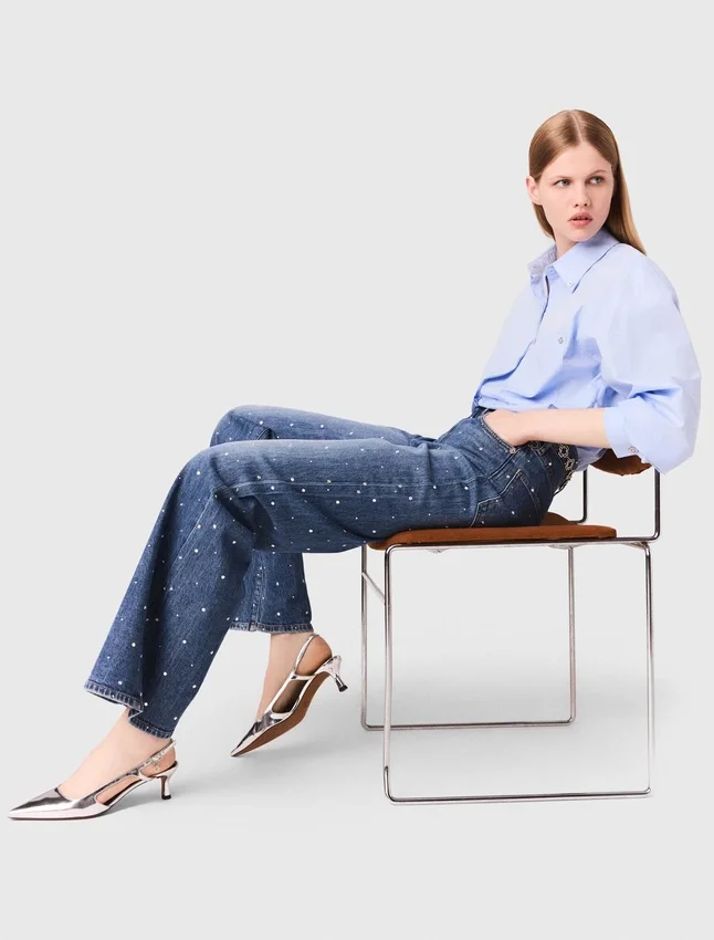 Wide-leg denim jeans with studs Wide-leg denim jeans with studs