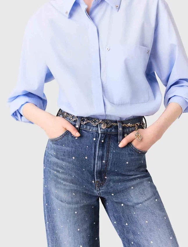 Wide-leg denim jeans with studs Wide-leg denim jeans with studs