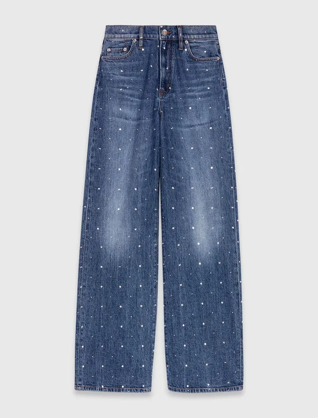 Wide-leg denim jeans with studs Wide-leg denim jeans with studs