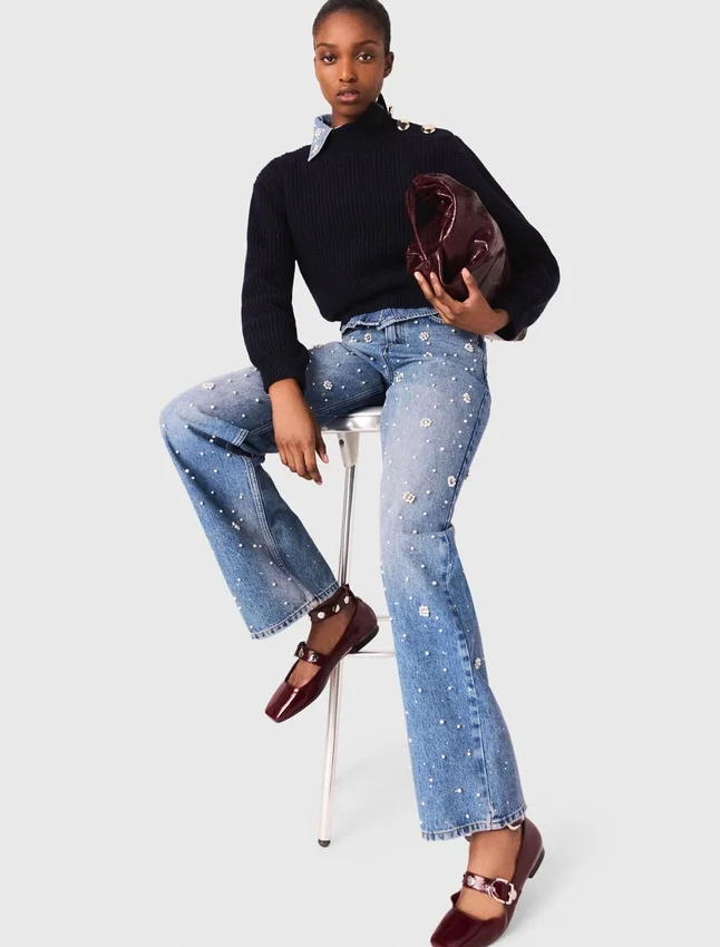 Wide-leg embroidered jeans Wide-leg embroidered jeans