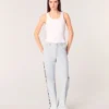 Wide-leg rhinestone cutaway jeans