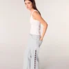 Wide-leg rhinestone cutaway jeans