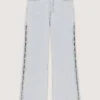 Wide-leg rhinestone cutaway jeans