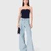 Wide-leg rhinestone jeans