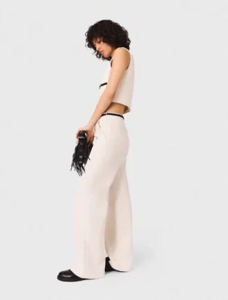 Wide leg tweed-effect trousers