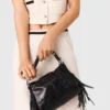 Wide leg tweed-effect trousers
